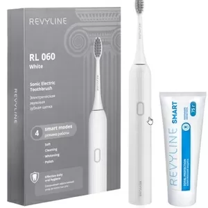 Звуковая зубная щетка Revyline RL 060 в белом дизайне и зубная паста